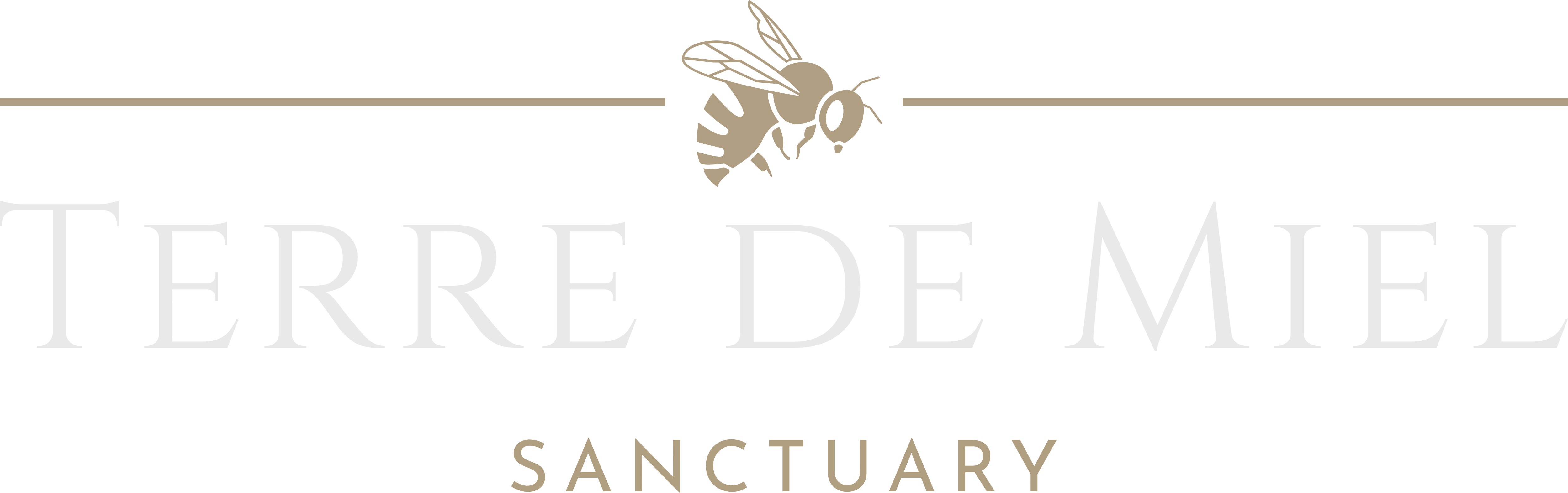 logo represents a golden bee underneath is inscribed in white honey land sanctuary